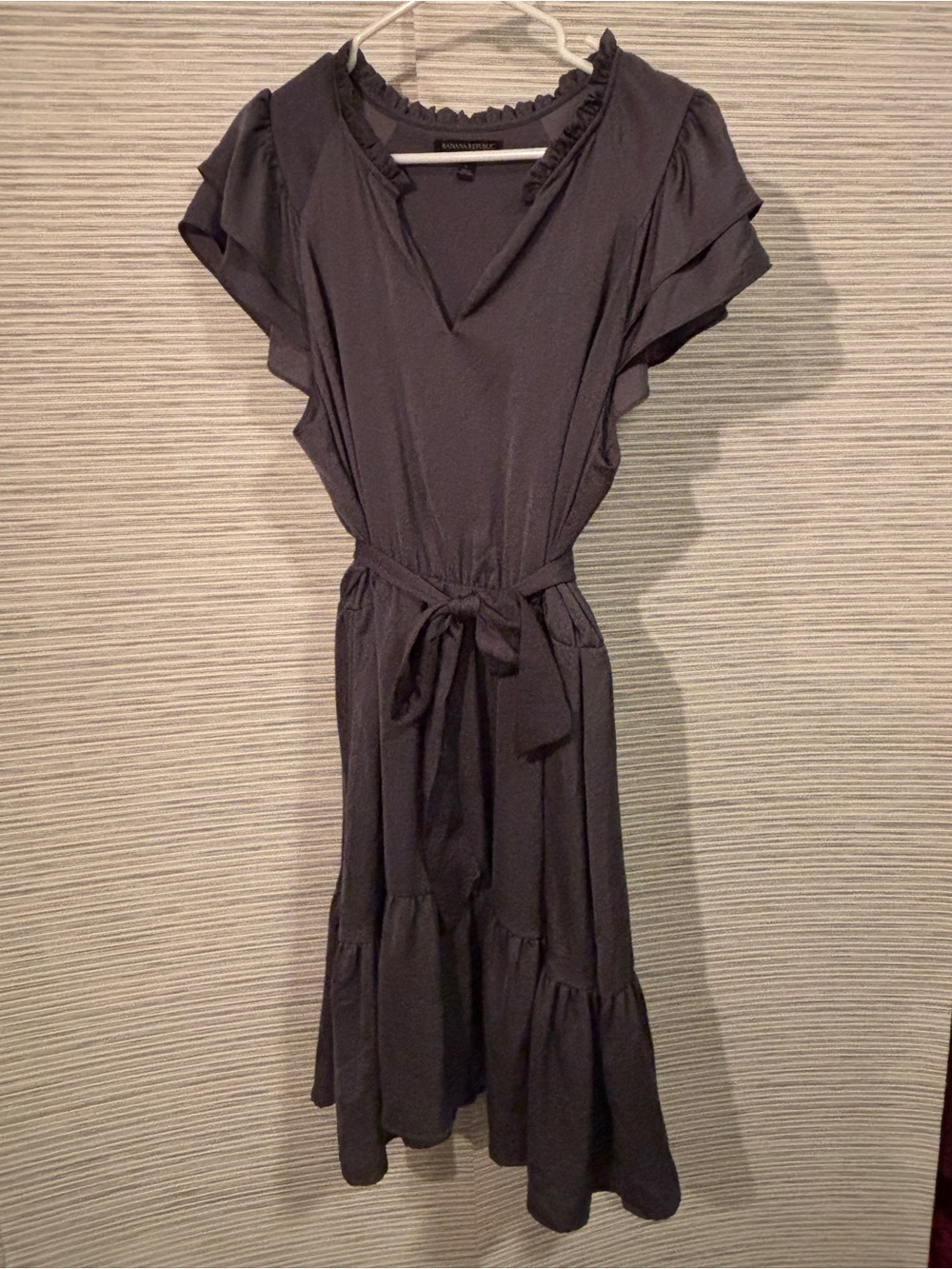 Banana Republic Black Ruffle Sleeve Tie-Waist Dress
